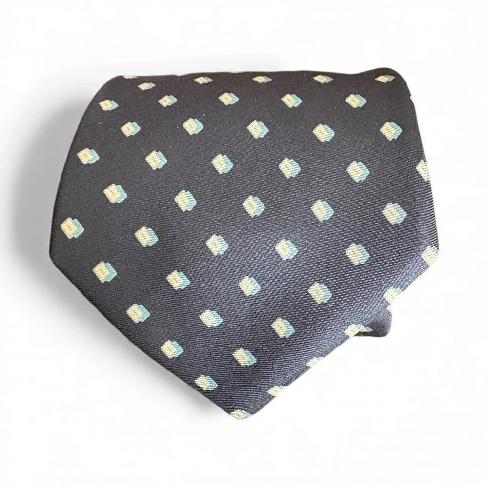 Vittorio Rex 100% Silk Men's Tie Navy Blue Geometric Print Made in Italy 58.5x3